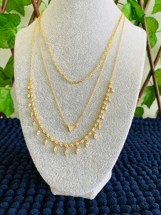 3 Chain Cubic Zirconia Gold