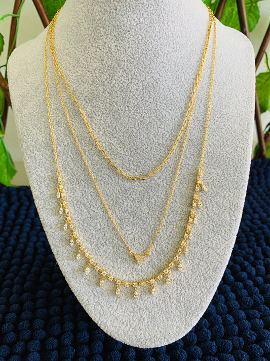 Triple Layer Gold Crystal Necklace Set